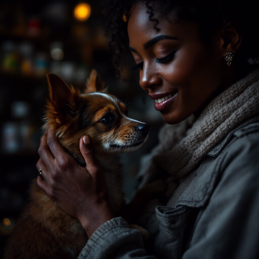 [headshot] image of a customer interacting with their pet for a pet store